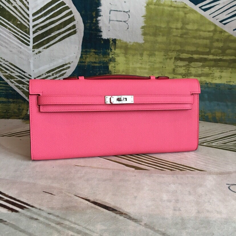 Ready to Ship! Lipstick Pink Leather Elegant Evening Hand Clutch, Chic Daily Matching Accessory with Polished Metal Lock Detail