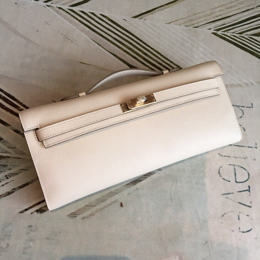Available Now! Cream White Leather Stylish Evening Clutch, Versatile Accessory for All-Day Outfit Matching