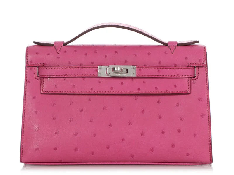 Just Launched! Fuchsia Pink Leather Slim Hand Clutch, Fashionable Accessory for Daily & Night Outfit Matching