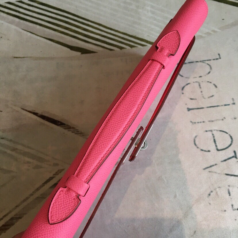 Ready to Ship! Lipstick Pink Leather Elegant Evening Hand Clutch, Chic Daily Matching Accessory with Polished Metal Lock Detail