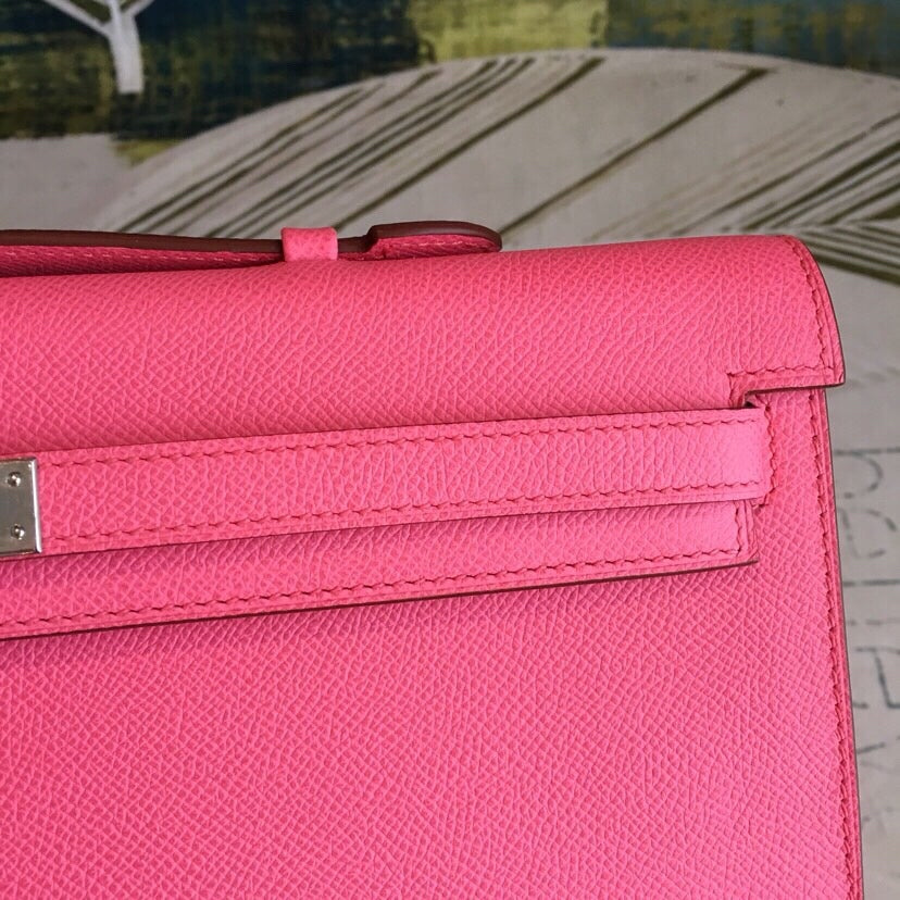 Ready to Ship! Lipstick Pink Leather Elegant Evening Hand Clutch, Chic Daily Matching Accessory with Polished Metal Lock Detail