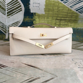 Available Now! Cream White Leather Stylish Evening Clutch, Versatile Accessory for All-Day Outfit Matching